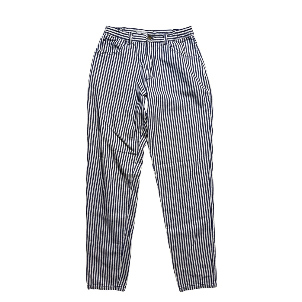 Torero Vintage Nautical Retro Womens Tapered Leg Pants Blue White Striped Cotton